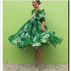 Selkie The Summer French Field Puff Green and White Floral Dress